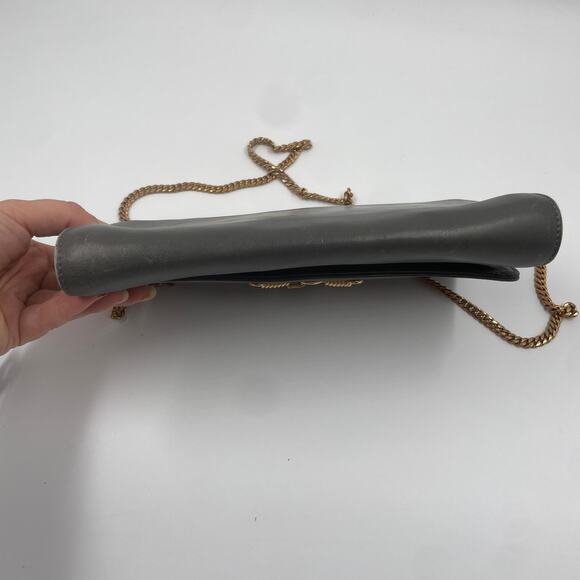 Celine Vintage Gray Leather Crossbody Bag Purse WOC Wallet on Chain Mini Clutch - Picture 5 of 12